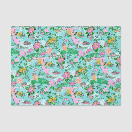Florida Map Preppy Palm Beach Pattern Print Seidenpapier (Vorderseite)