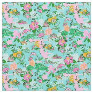 Florida Map Preppy Palm Beach Pattern Print Stoff