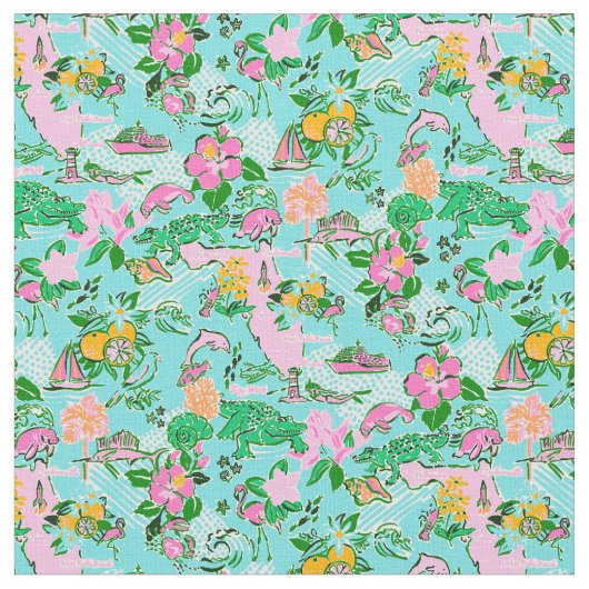 Florida Map Preppy Palm Beach Pattern Print Stoff (Nahaufnahme)