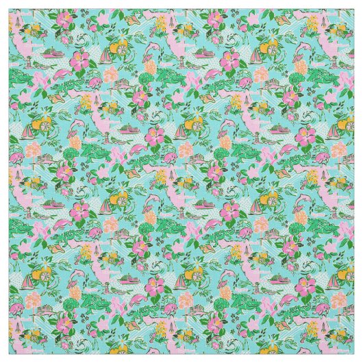 Florida Map Preppy Palm Beach Pattern Print Stoff (Muster)