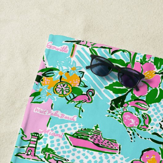 Florida Map Preppy Palm Beach Pattern Print Strandtuch (Beispiel)