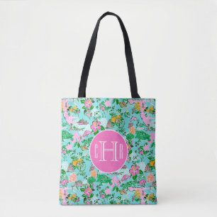 Florida Map Preppy Palm Beach Pattern Print Tasche