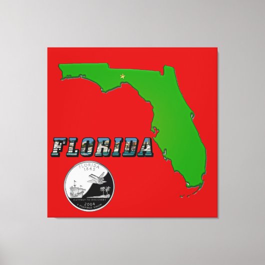 Florida Map, Text, Staat Imitate Quarter Canvas Pr Leinwanddruck (Vorderseite)