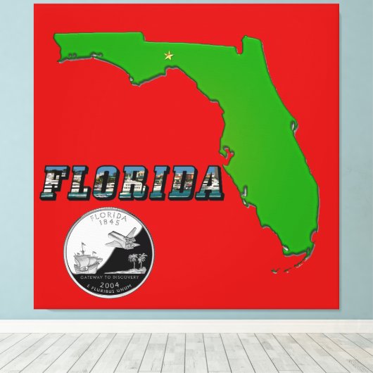 Florida Map, Text, Staat Imitate Quarter Canvas Pr Leinwanddruck (Insitu (Holzboden))
