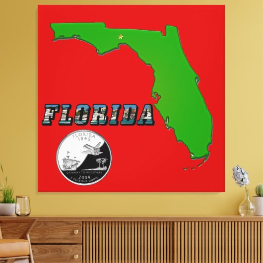 Florida Map, Text, Staat Imitate Quarter Canvas Pr Leinwanddruck (Insitu (Wohnzimmer))