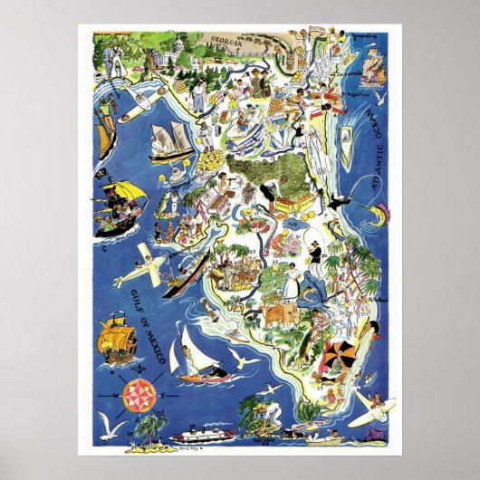 Florida Map - Vintages Aussehen Poster (Vorne)