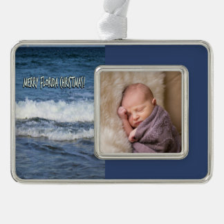 Florida Merry Christmas Ocean Waves 1 Foto Rahmen-Ornament Silber