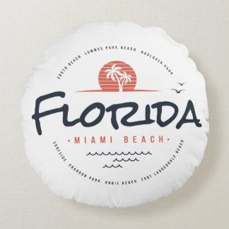 Florida Miami Beach Retro Sonnenuntergang Palme Tr Rundes Kissen
