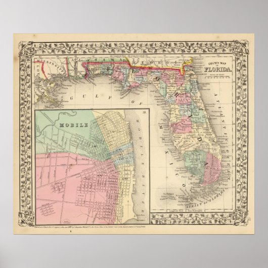 Florida, Mobile Karte von Mitchell Poster (Vorne)