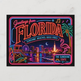 Florida Neon State Retro Vintage Postkarte