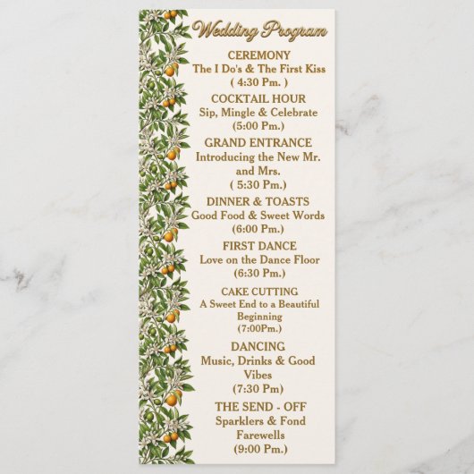 Florida Orange Blossom Florales Hochzeitsprogramm Programm (Vorderseite)