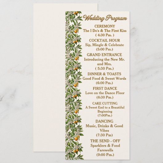 Florida Orange Blossom Florales Hochzeitsprogramm Programm (Vorne/Hinten)