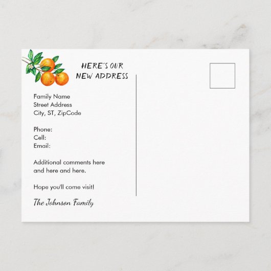 Florida Orangen gegen einen Aqua-Aqua-Wasserfarben Ankündigungspostkarte (Rückseite)