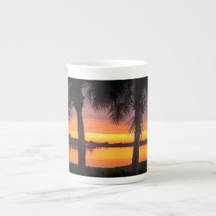 Florida-Palmenbaum-Sonnenuntergang über Wasser-Kaf Porzellantasse