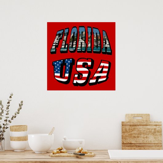 Florida Picture Text and USA Flag Text Poster (Küche)
