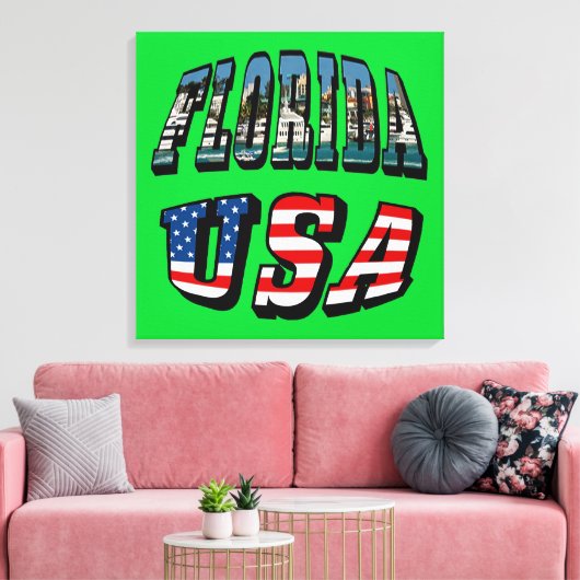 Florida Picture und USA Flag Text Leinwanddruck (Insitu (Wohnzimmer))