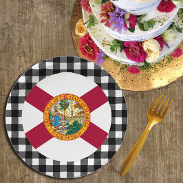 Florida Plate, Büffel kariert, Fahne USA & Florida Pappteller