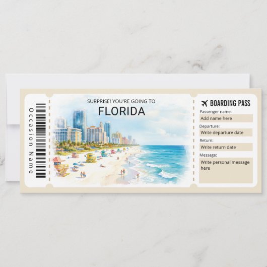 Florida-Reise-Boarding-Pass-Ticket Einladung (Vorderseite)