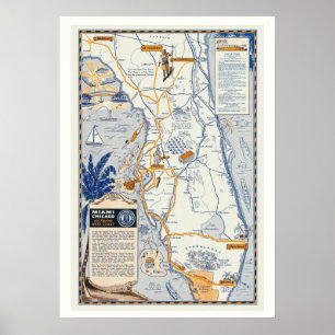Florida-Reise-Karte 20x28 Poster Druck