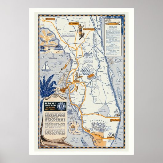 Florida-Reise-Karte 20x28 Poster Druck (Vorne)