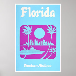 Florida Reise Kunst Druck Western Airlines Poster