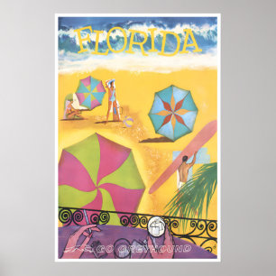 Florida-Reiseplakat Vintage-Strandkunst Greyhound Poster