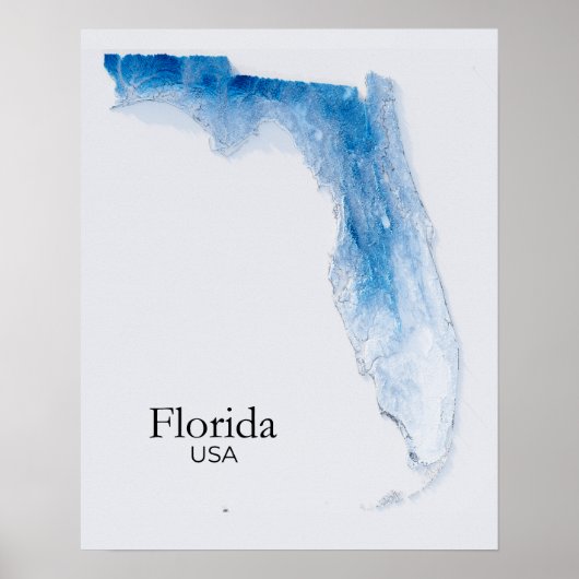 Florida Relief Map Bleu Textur Poster (Vorne)