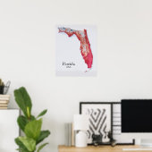 Florida Relief Map Rote Textur Poster (Heimbüro)