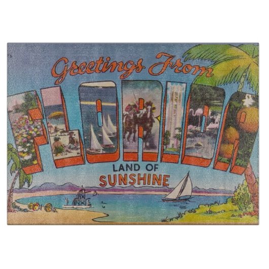 Florida Retro-Postkarte Schneidebrett (Vorderseite)