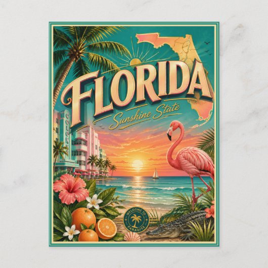 Florida Retro Reise Souvenir Postkarte (Vorderseite)