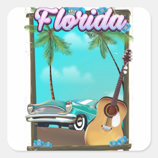 Florida Retro Reiseplakat Quadratischer Aufkleber (Vorderseite)