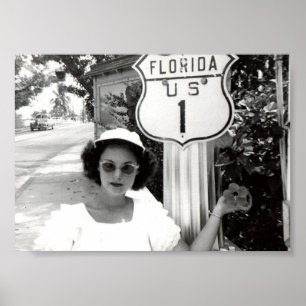 Florida, Route 1, Straßenschild, Frau, Vintag Poster