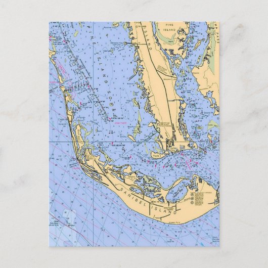 Florida - Sanibel Captiva Nautical Chart Postcard Postkarte (Vorderseite)