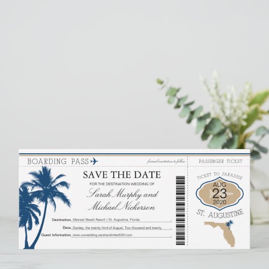 Florida Save the Date Boarding Pass (Stehend Vorderseite)
