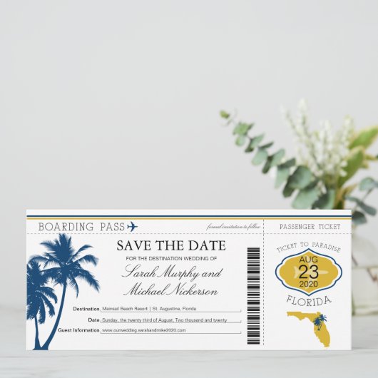 Florida Save the Date Boarding Pass (Stehend Vorderseite)