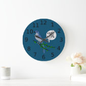 Florida Scrub Jay Monogram Wappen Große Wanduhr (Zuhause)