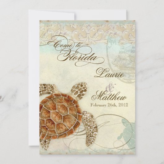 Florida Sea Turtle Moderner Küstenstrand Einladung (Rückseite)