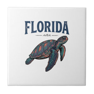 Florida-Seeschildkröte Vintage-Stich Grafik_1 Fliese