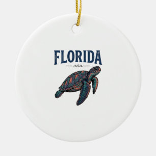 Florida-Seeschildkröte Vintage-Stich Grafik_1 Keramik Ornament