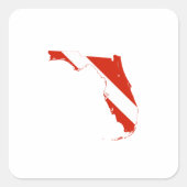 Florida Shaped Scuba Diving Flag Red White Diver Quadratischer Aufkleber (Vorderseite)