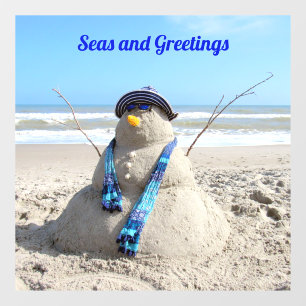 Florida Snowman - Fenster zur Skulptur am Strand Fensteraufkleber