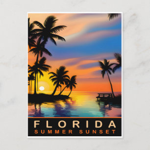 Florida, Sommeruntergang mit Palmen, Reise Postkarte