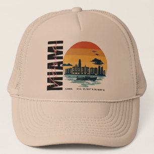 Florida-Sonnenuntergang-Skyline Retro Miami Beach Truckerkappe