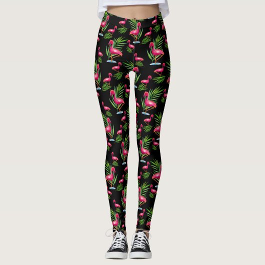 Florida South - Pink Flamingo Leggings auf Black (Vorderseite)