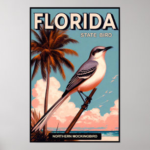 Florida Staat Bird - Northern Mockingbird Vintag Poster