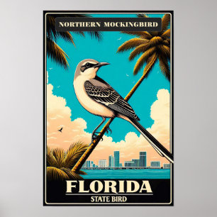 Florida Staat Bird - Northern Mockingbird Vintag Poster
