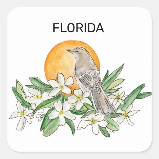 Florida Staat Bird und Blume Quadratischer Aufkleber (Vorderseite)