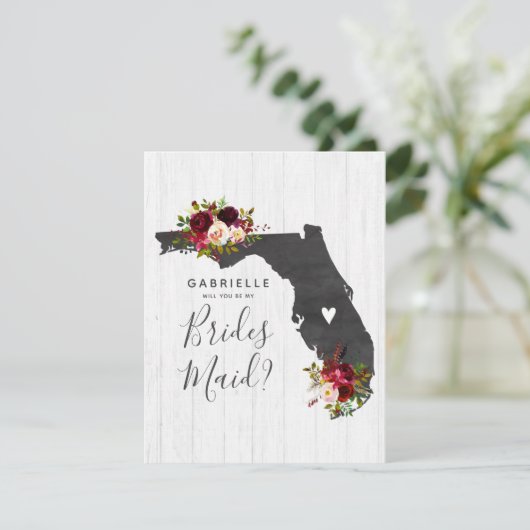 Florida Staat Floral werden Sie meine Bridesmaid s Einladung (Stehend Vorderseite)