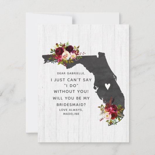 Florida Staat Floral werden Sie meine Bridesmaid s Einladung (Rückseite)