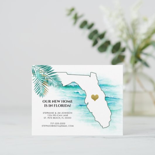 Florida Staat Gold Heart Palm Blätter Neue Zuhause Ankündigung (Stehend Vorderseite)